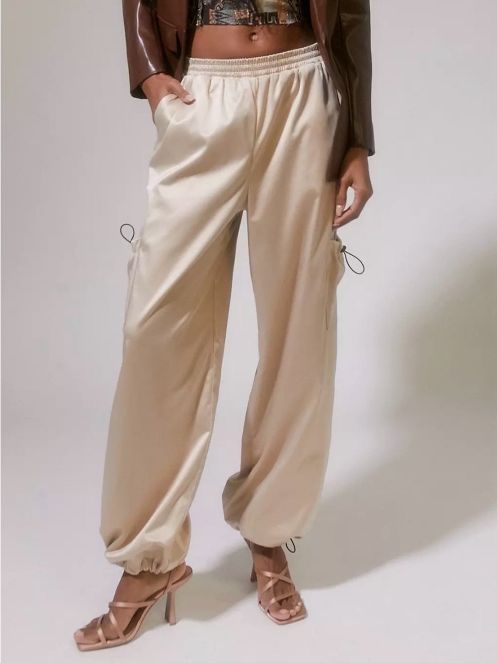 Urban Renewal Parties By Urban outfitters Remnants Reva Satin Pants Joggers NWT